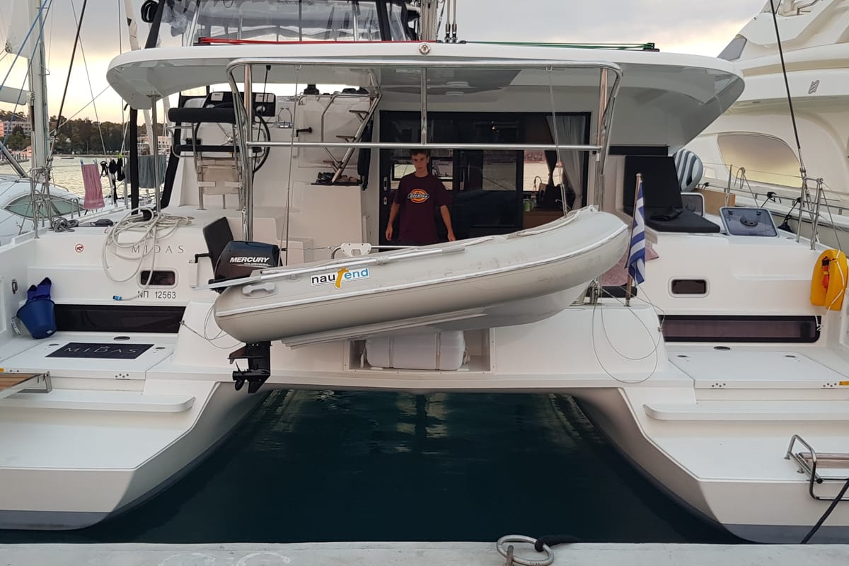 Deck of Midas, a Lagoon 42 catamaran at Athens, Greece