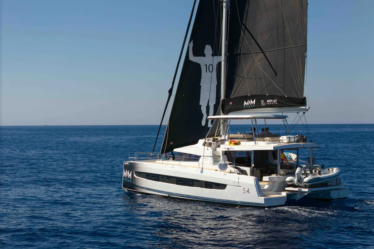 Exterior view of MIM OCEAN 2, a Bali 5.4 catamaran at Port d'Andratx, Spain