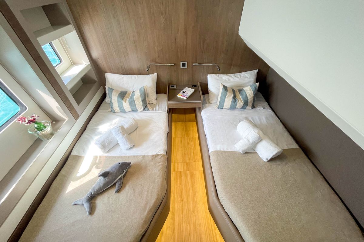 Cabin on MIM OCEAN 2, a Bali 5.4 catamaran at Port d'Andratx, Spain