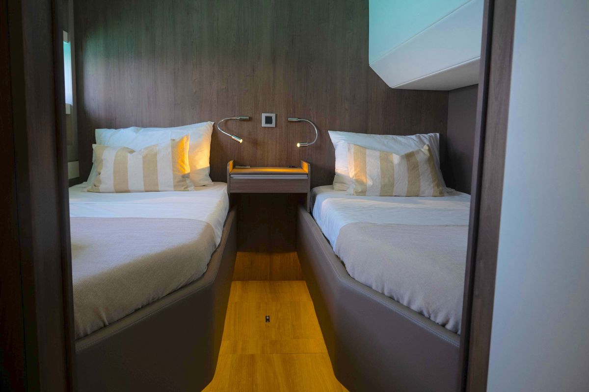 Cabin on MIM OCEAN 2, a Bali 5.4 catamaran at Port d'Andratx, Spain