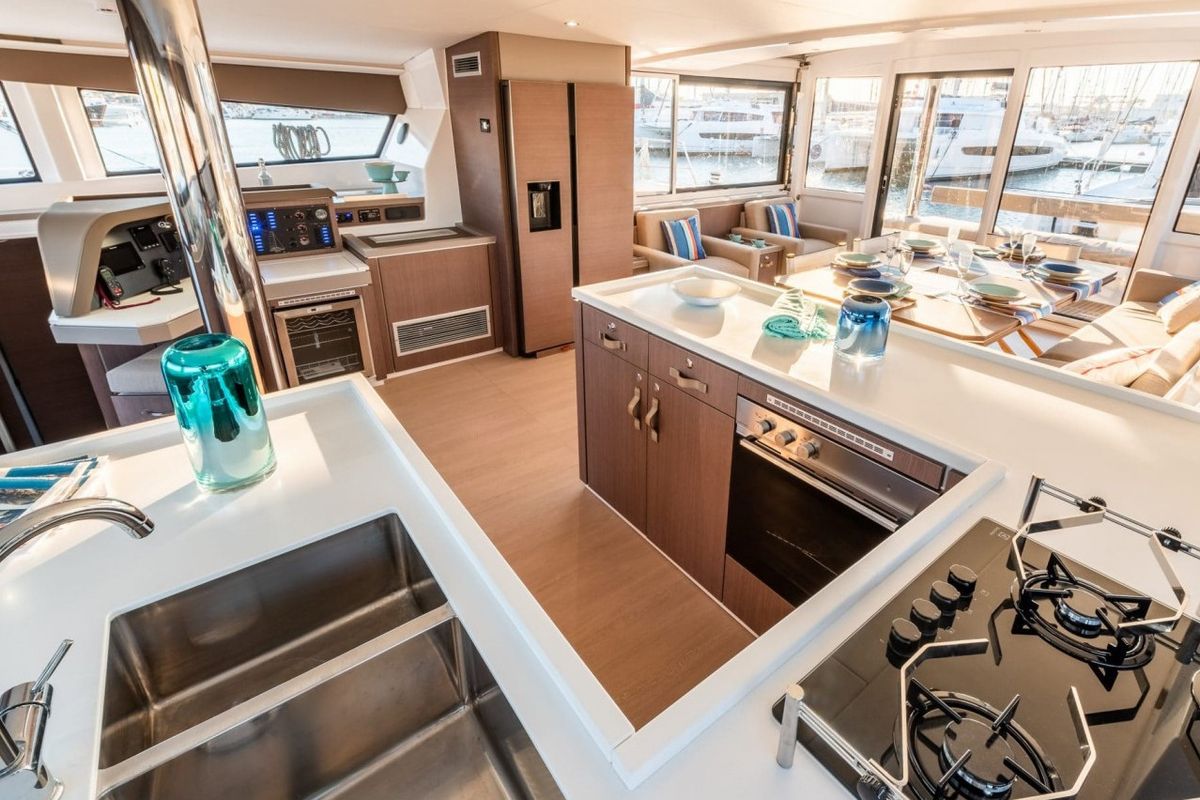 Galley of MIM OCEAN 2, a Bali 5.4 catamaran at Port d'Andratx, Spain