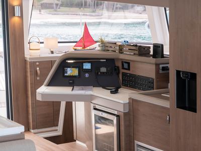 Cockpit of MIM OCEAN 2, a Bali 5.4 catamaran at Port d'Andratx, Spain