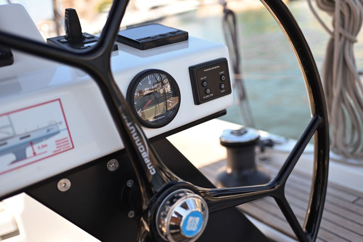 Cockpit of La Familia, a Dufour 470 sailboat at Zadar, Croatia