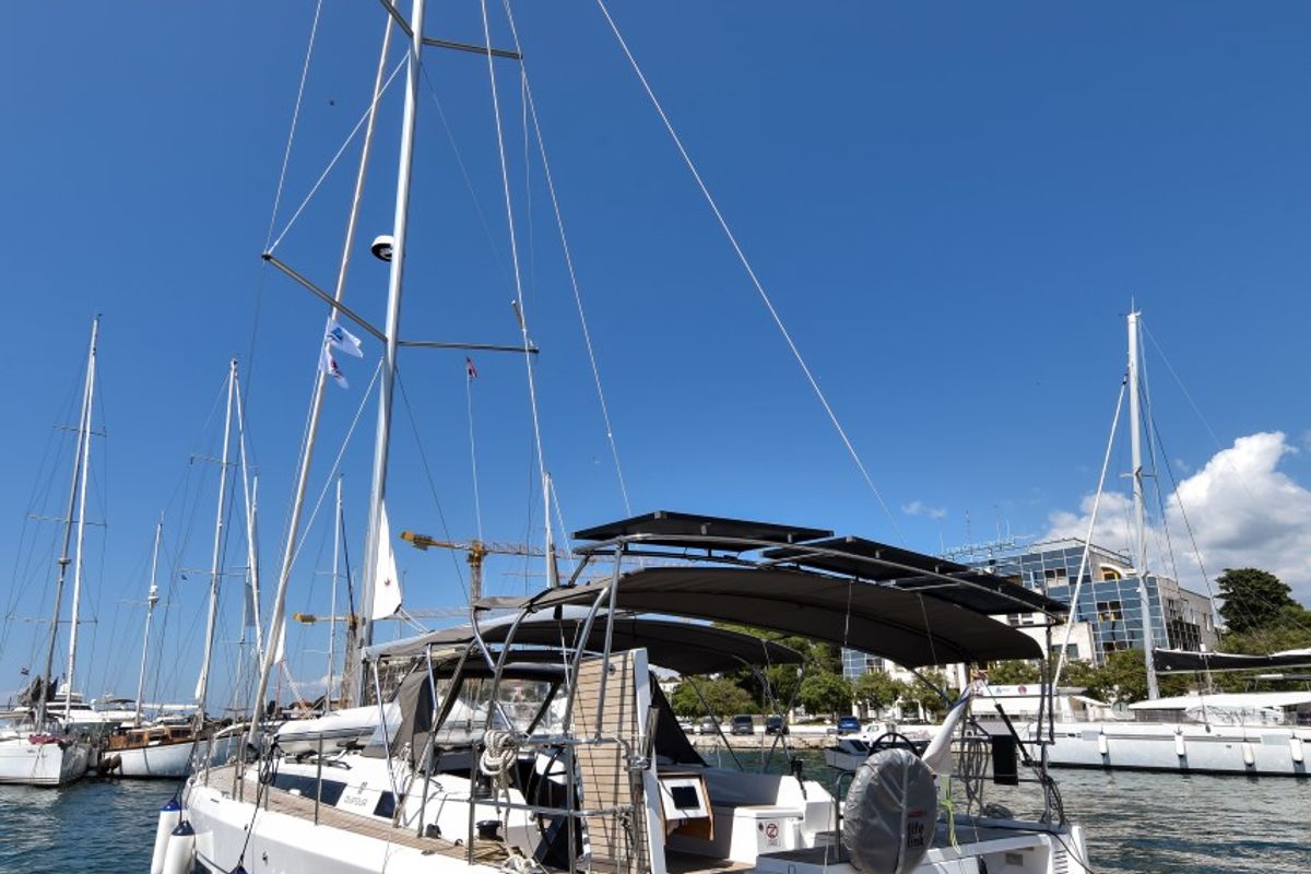 Exterior view of La Familia, a Dufour 470 sailboat at Zadar, Croatia