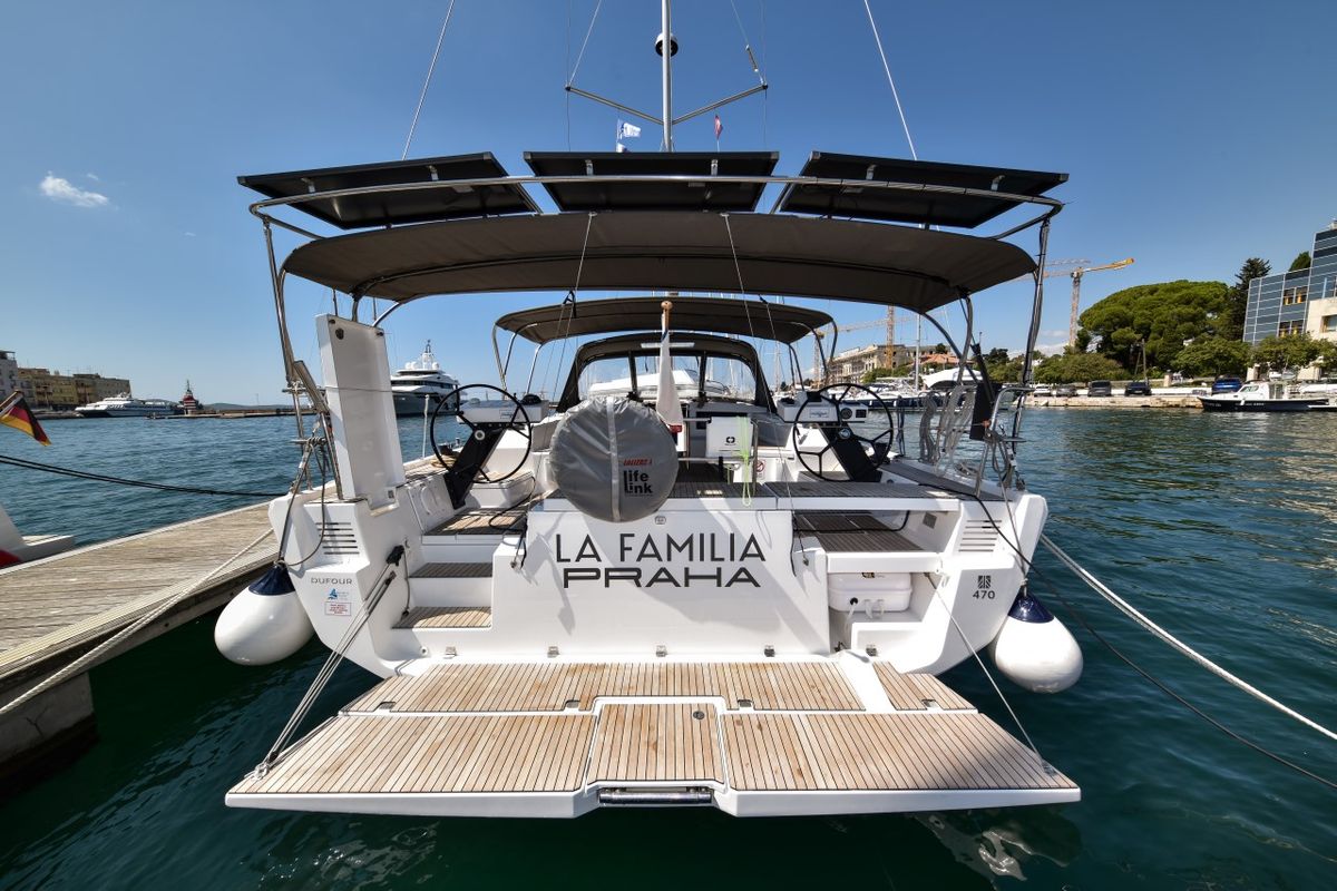 Exterior view of La Familia, a Dufour 470 sailboat at Zadar, Croatia
