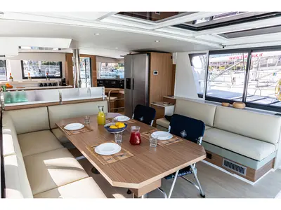 Salon of Enea, a Bali 4.6 catamaran at Tonnarella, Italy