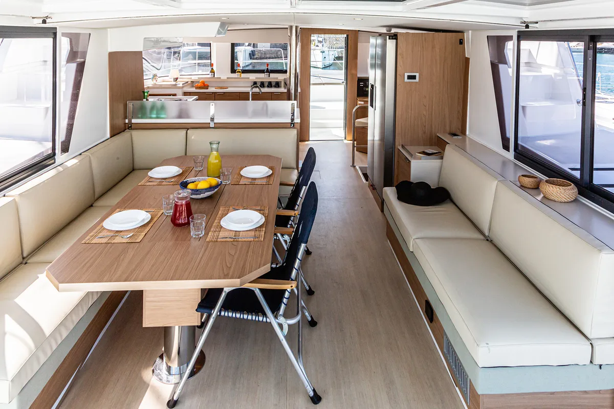 Salon of Enea, a Bali 4.6 catamaran at Tonnarella, Italy