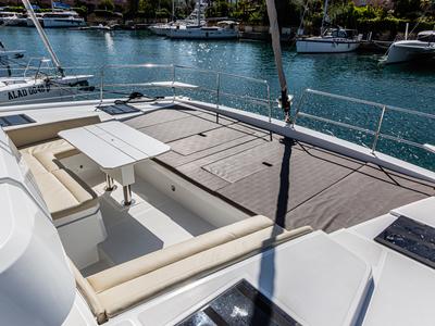 Deck of Enea, a Bali 4.6 catamaran at Tonnarella, Italy