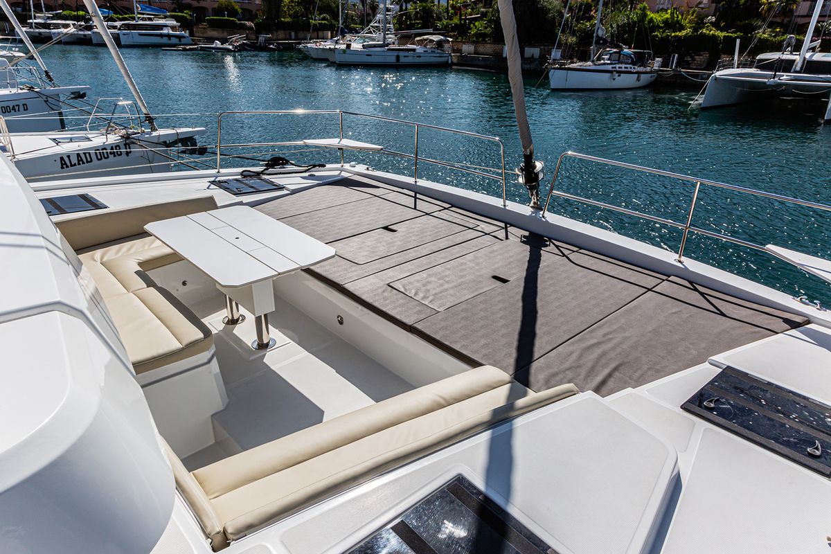 Deck of Enea, a Bali 4.6 catamaran at Tonnarella, Italy