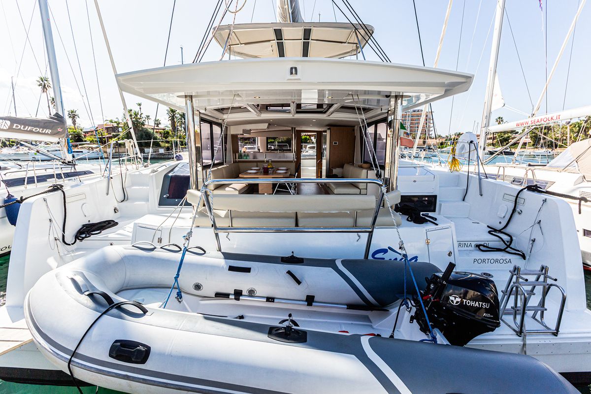 Exterior view of Enea, a Bali 4.6 catamaran at Tonnarella, Italy