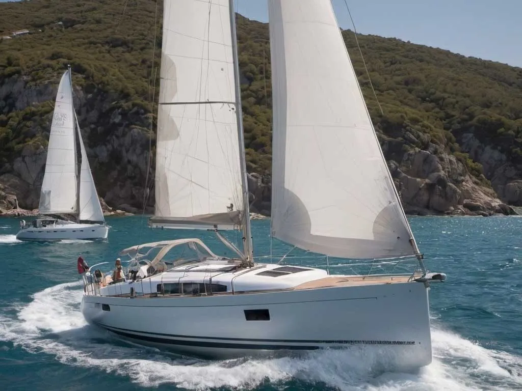 Exterior view of Sūeno, a Beneteau Oceanis 50 sailboat at Athens, Greece