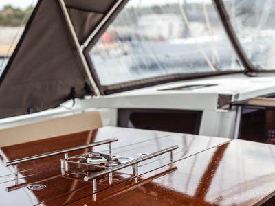 Deck of Vanessa, a Dufour 530 sailboat at Olbia, Italy