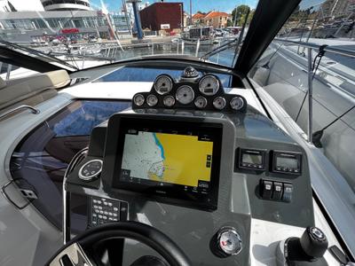 Cockpit of Rio, a Bavaria 33 Sport HT motorboat at Grad Biograd na Moru, Croatia