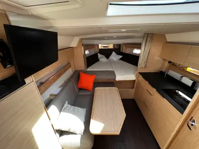 Salon of Rio, a Bavaria 33 Sport HT motorboat at Grad Biograd na Moru, Croatia