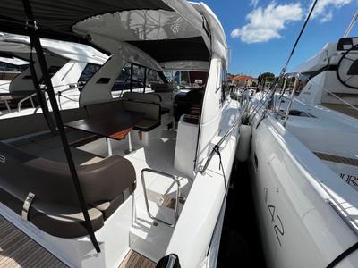 Deck of Rio, a Bavaria 33 Sport HT motorboat at Grad Biograd na Moru, Croatia
