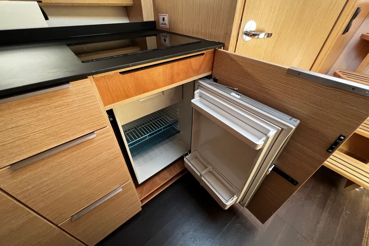 Galley of Rio, a Bavaria 33 Sport HT motorboat at Grad Biograd na Moru, Croatia