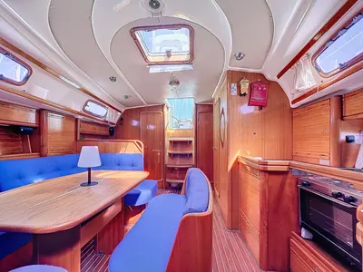 Salon of Okeanis, a Bavaria 42 sailboat at Athens, Greece