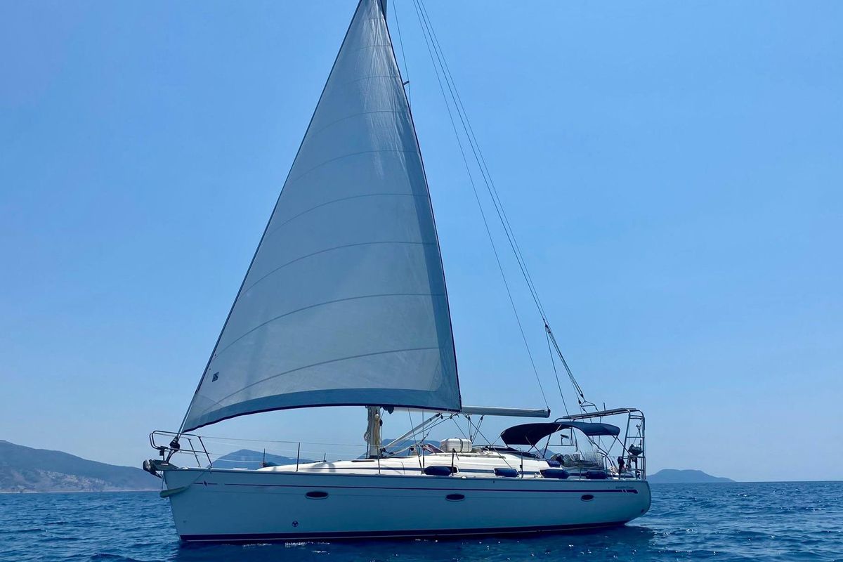 Exterior view of Okeanis, a Bavaria 42 sailboat at Athens, Greece