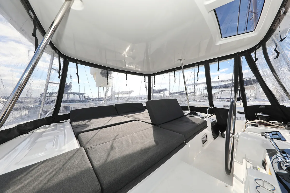 Cockpit of HASTA LA VISTA, a Lagoon 46 catamaran at Općina Sukošan, Croatia