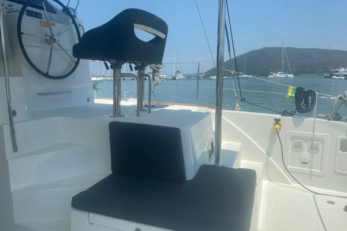 Cockpit of Maresueno, a Lagoon 40 catamaran at Municipal Unit of Lefkada, Greece