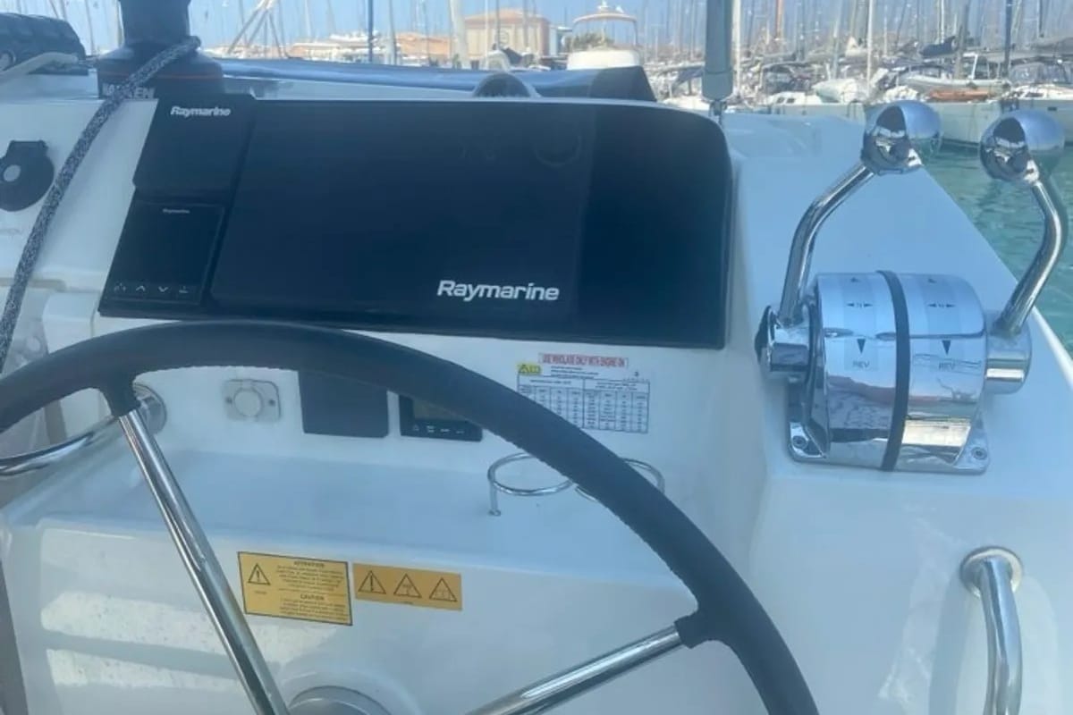 Cockpit of Maresueno, a Lagoon 40 catamaran at Municipal Unit of Lefkada, Greece
