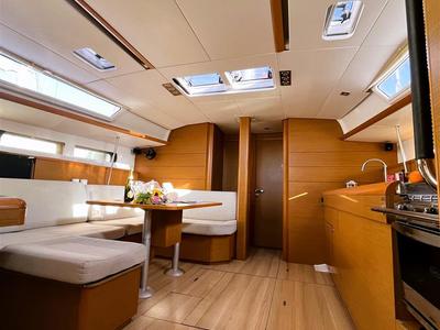 Salon of Scooby Doo, a Jeanneau Sun Odyssey 469 sailboat at Municipal Unit of Lefkada, Greece