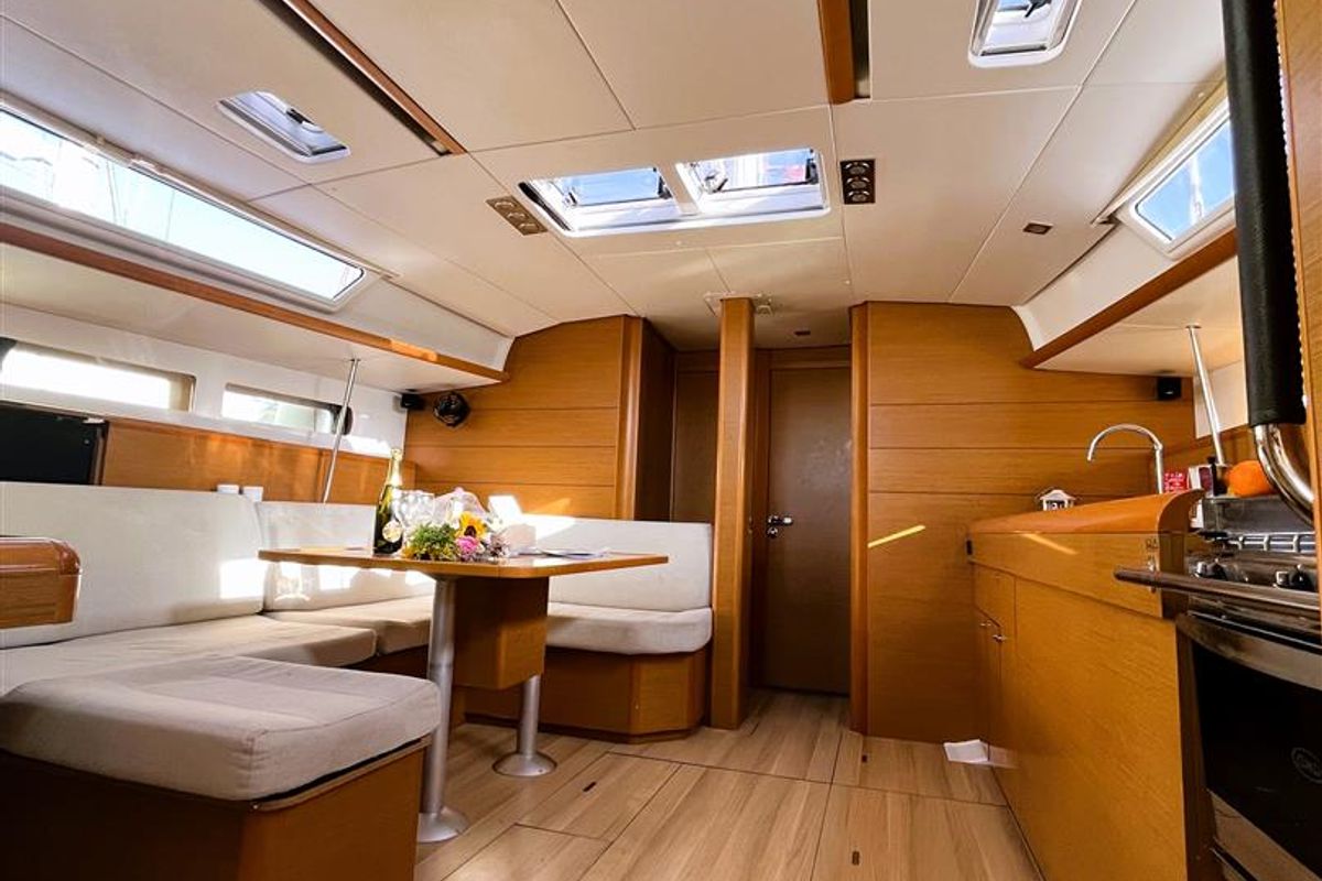 Salon of Scooby Doo, a Jeanneau Sun Odyssey 469 sailboat at Municipal Unit of Lefkada, Greece