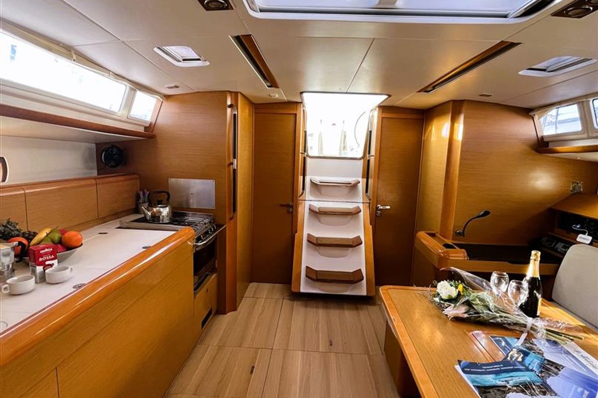 Salon of Scooby Doo, a Jeanneau Sun Odyssey 469 sailboat at Municipal Unit of Lefkada, Greece