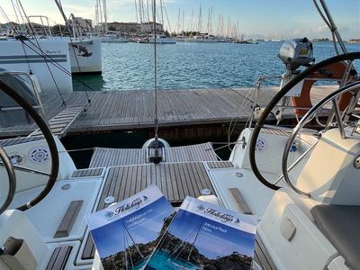 Cockpit of Scooby Doo, a Jeanneau Sun Odyssey 469 sailboat at Municipal Unit of Lefkada, Greece