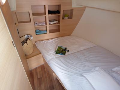 Cabin on Solfège, a Nicols Sedan Primo motorboat at Sablé-sur-Sarthe, France