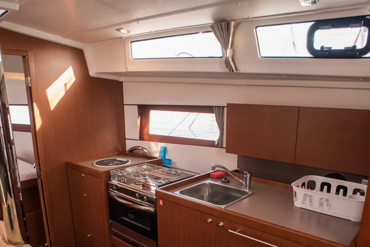 Galley of SIRINA "Sails 2025", a Beneteau Oceanis 38.1 sailboat at Municipal Unit of Nea Peramos, Greece