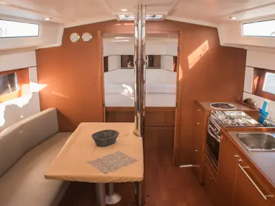 Salon of SIRINA "Sails 2025", a Beneteau Oceanis 38.1 sailboat at Municipal Unit of Nea Peramos, Greece