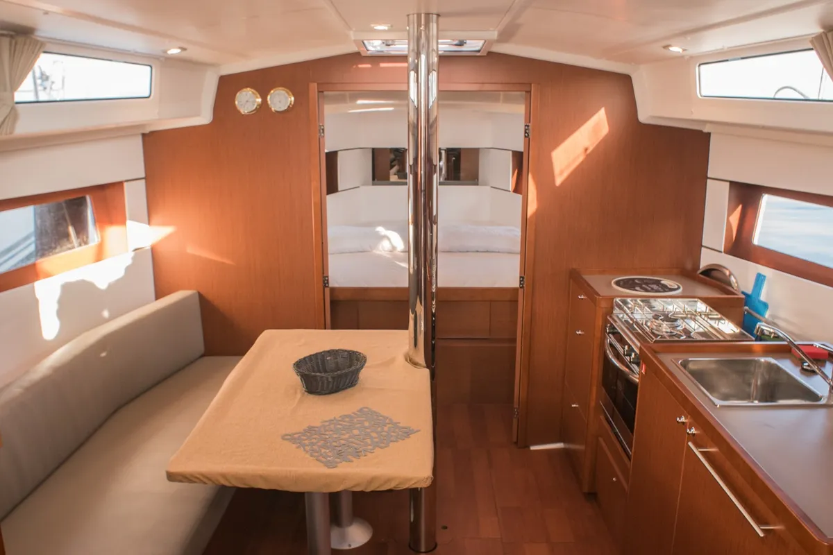 Salon of SIRINA "Sails 2025", a Beneteau Oceanis 38.1 sailboat at Municipal Unit of Nea Peramos, Greece