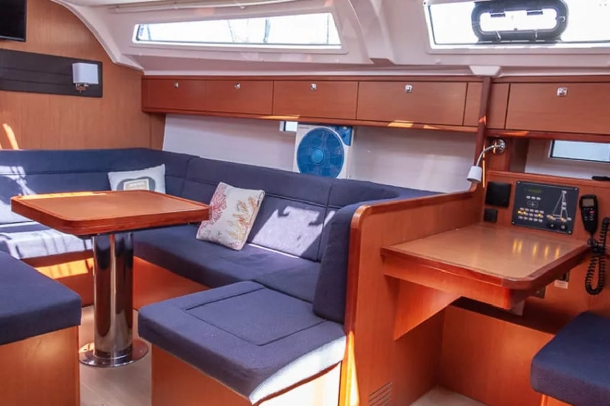 Salon of Quintessa, a Bavaria Cruiser 41 sailboat at Municipal Unit of Lefkada, Greece