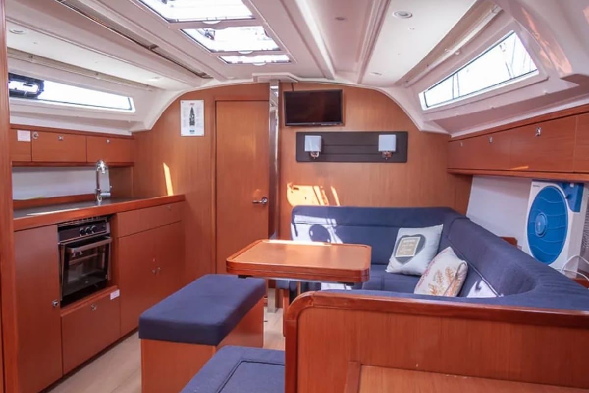 Salon of Quintessa, a Bavaria Cruiser 41 sailboat at Municipal Unit of Lefkada, Greece