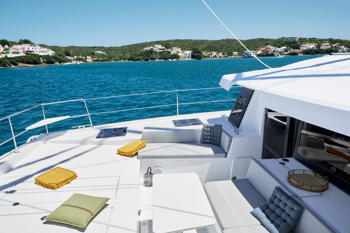 Deck of Esmeralda II, a Bali 4.4 catamaran at Saint-Mandrier-sur-Mer, France