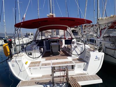 Cockpit of Parija II, a Beneteau Oceanis 45 sailboat at Split, Croatia
