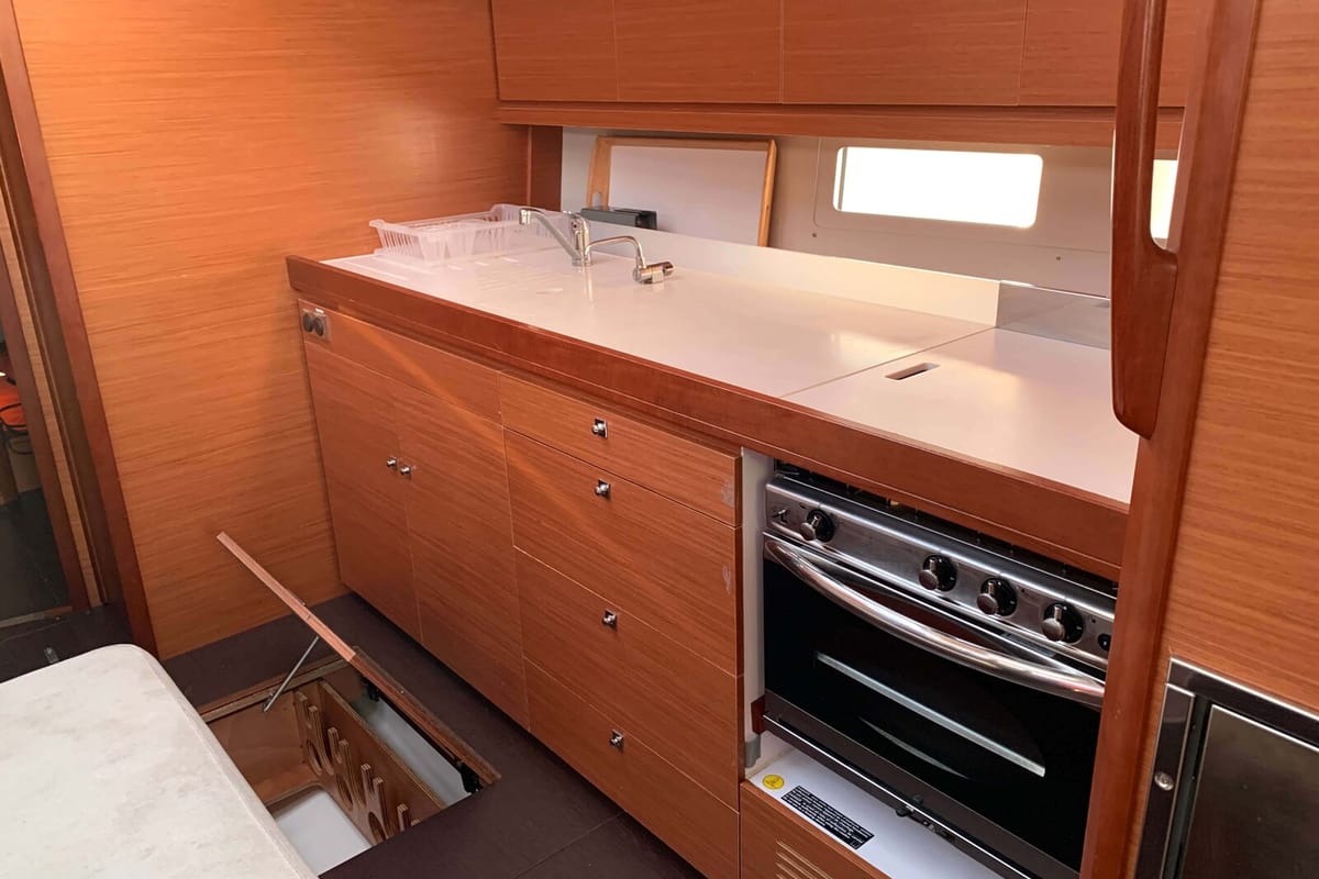 Galley of Vanilla Sky, a Dufour 460 GL sailboat at Lavreotiki Municipal Unit, Greece