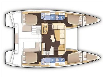 Floor plan of Marina 4, a Lagoon 42 catamaran at Skiathos, Greece