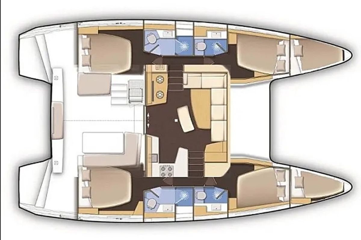 Floor plan of Marina 4, a Lagoon 42 catamaran at Skiathos, Greece