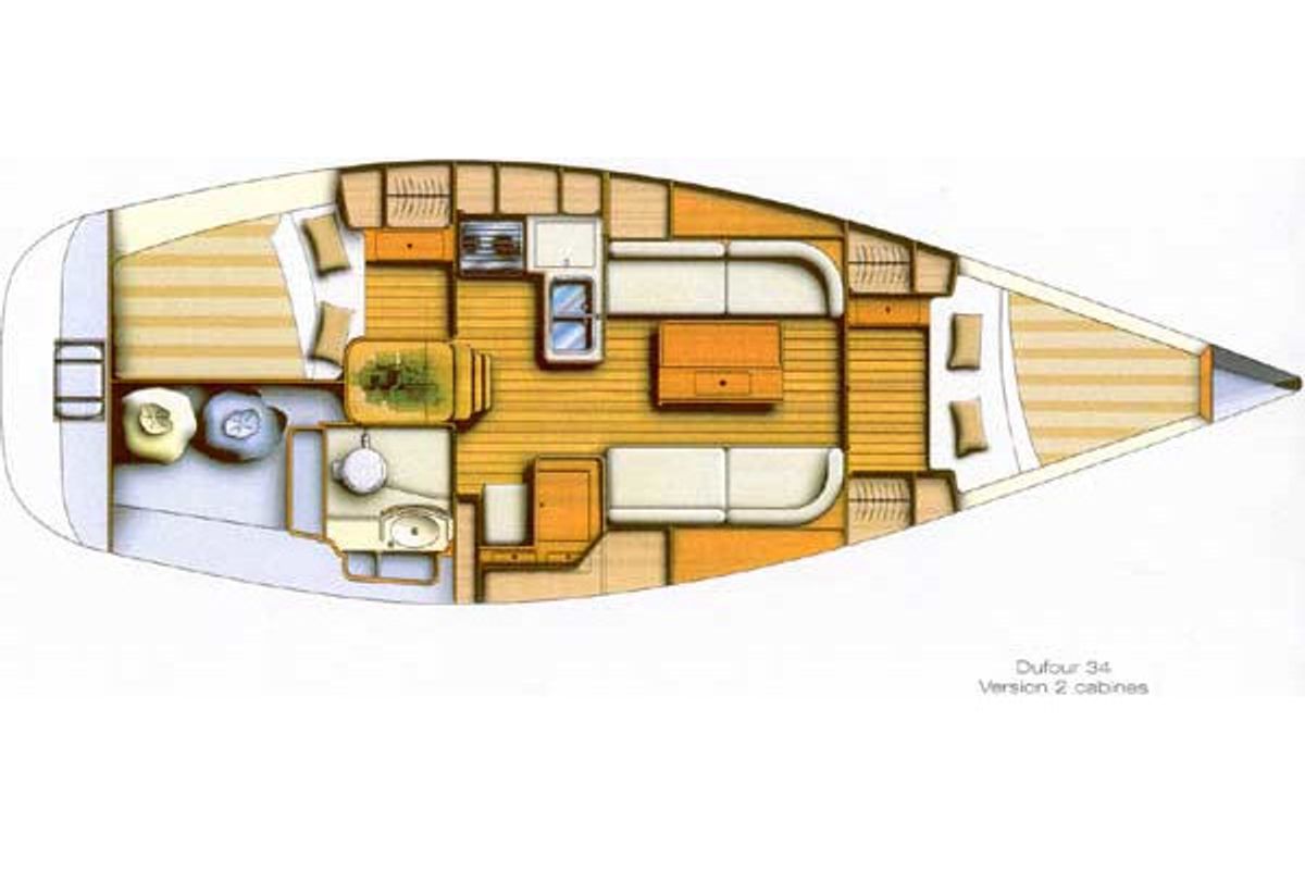 Floor plan of Tomboy, a Dufour 34 sailboat at Nieuwpoort, Belgium