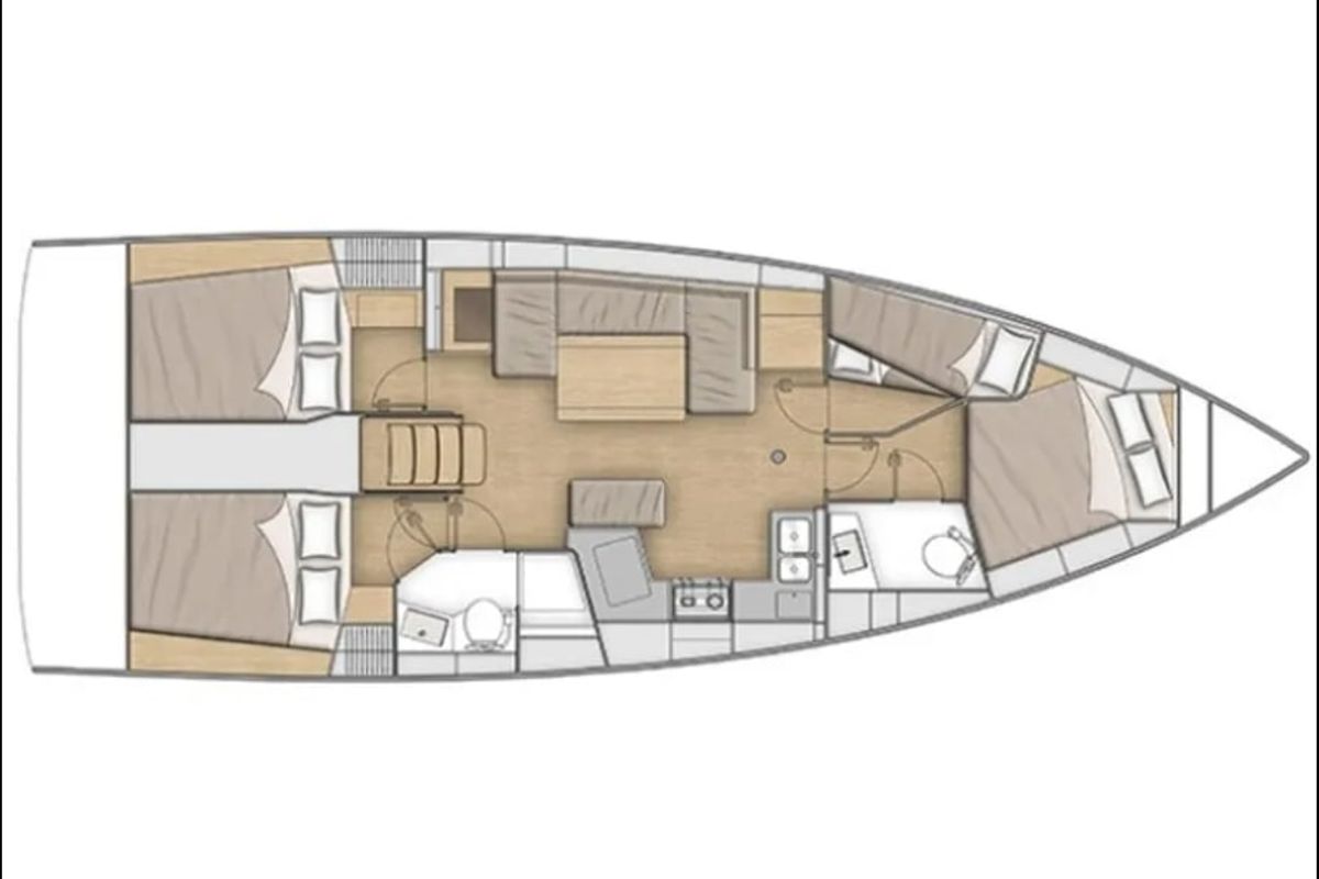Floor plan of AF-O40.1, a Beneteau Oceanis 40.1 sailboat at Athens, Greece
