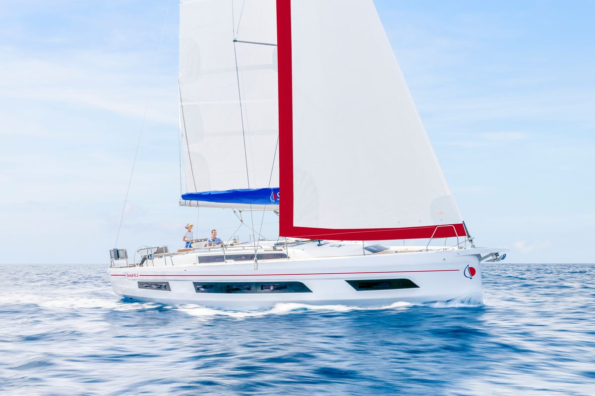Exterior view of Sunsail 41.3 Premium Plus, a Dufour 41 sailboat at Municipal Unit of Lefkada, Greece