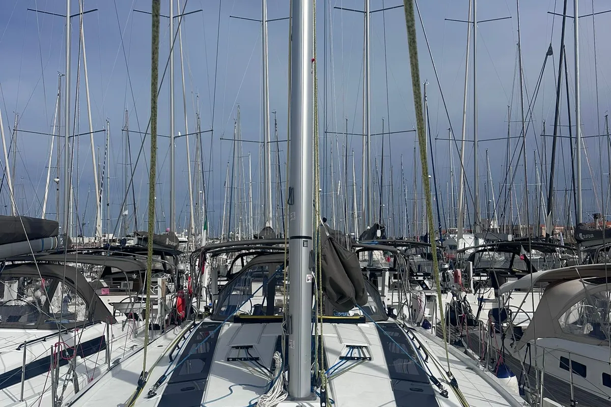 Deck of Kalypso, a Dufour 48 sailboat at Palermo, Italy