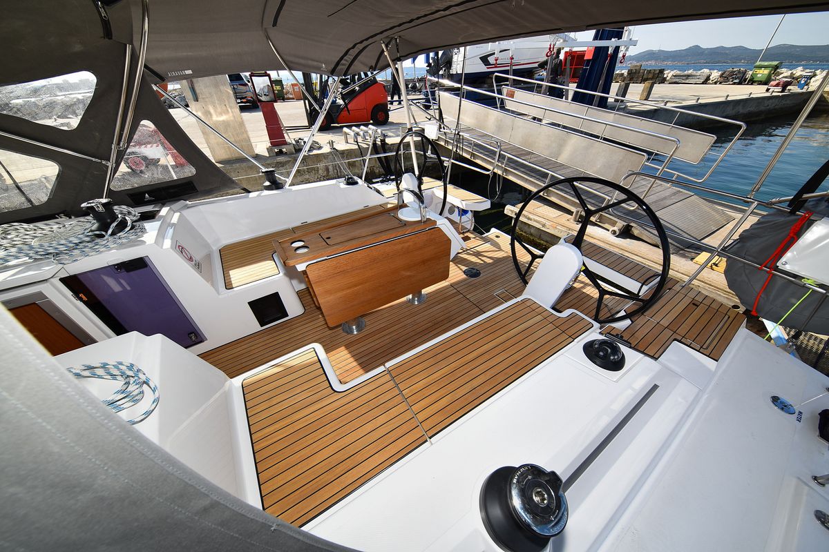 Cockpit of Dna, a Bavaria C42 sailboat at Zadar, Croatia