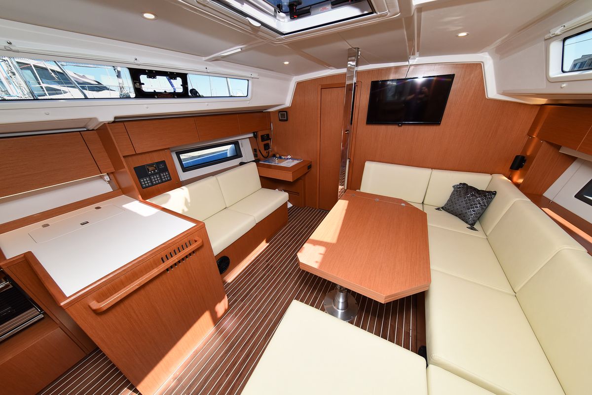 Salon of Dna, a Bavaria C42 sailboat at Zadar, Croatia