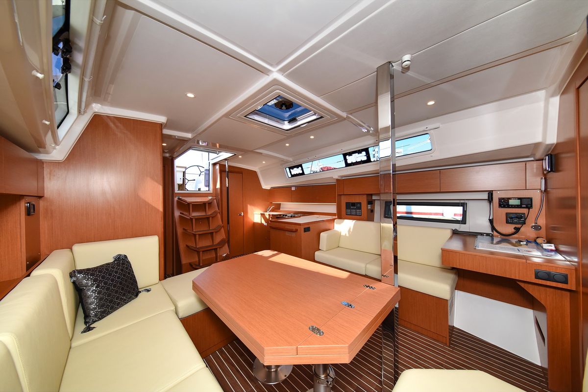 Salon of Dna, a Bavaria C42 sailboat at Zadar, Croatia
