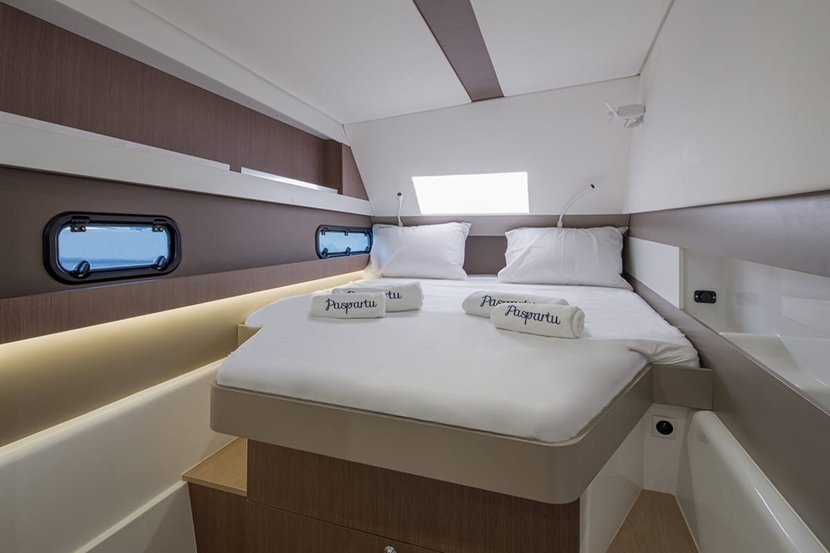 Cabin on Paspartu, a Bali 4.1 catamaran at Municipal Unit of Anaktorio, Greece