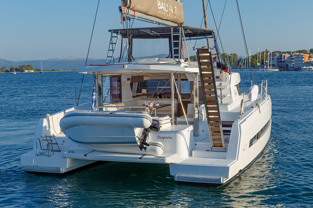 Exterior view of Paspartu, a Bali 4.1 catamaran at Municipal Unit of Anaktorio, Greece
