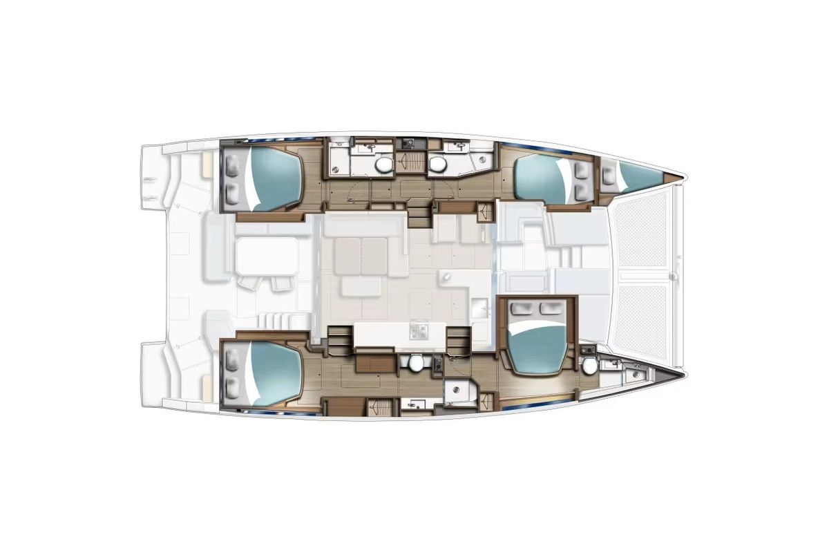Floor plan of Moorings 4600 - 4 Exclusive Plus, a Leopard 46 catamaran at Rodney Bay, Saint Lucia